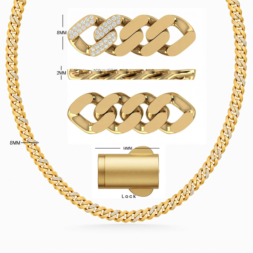 8mm Moissanite Diamond Half Iced Cuban Link Chain
