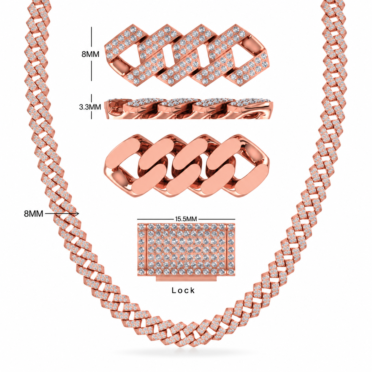 8mm Moissanite Diamond Fully Iced Square Cuban Link Chain