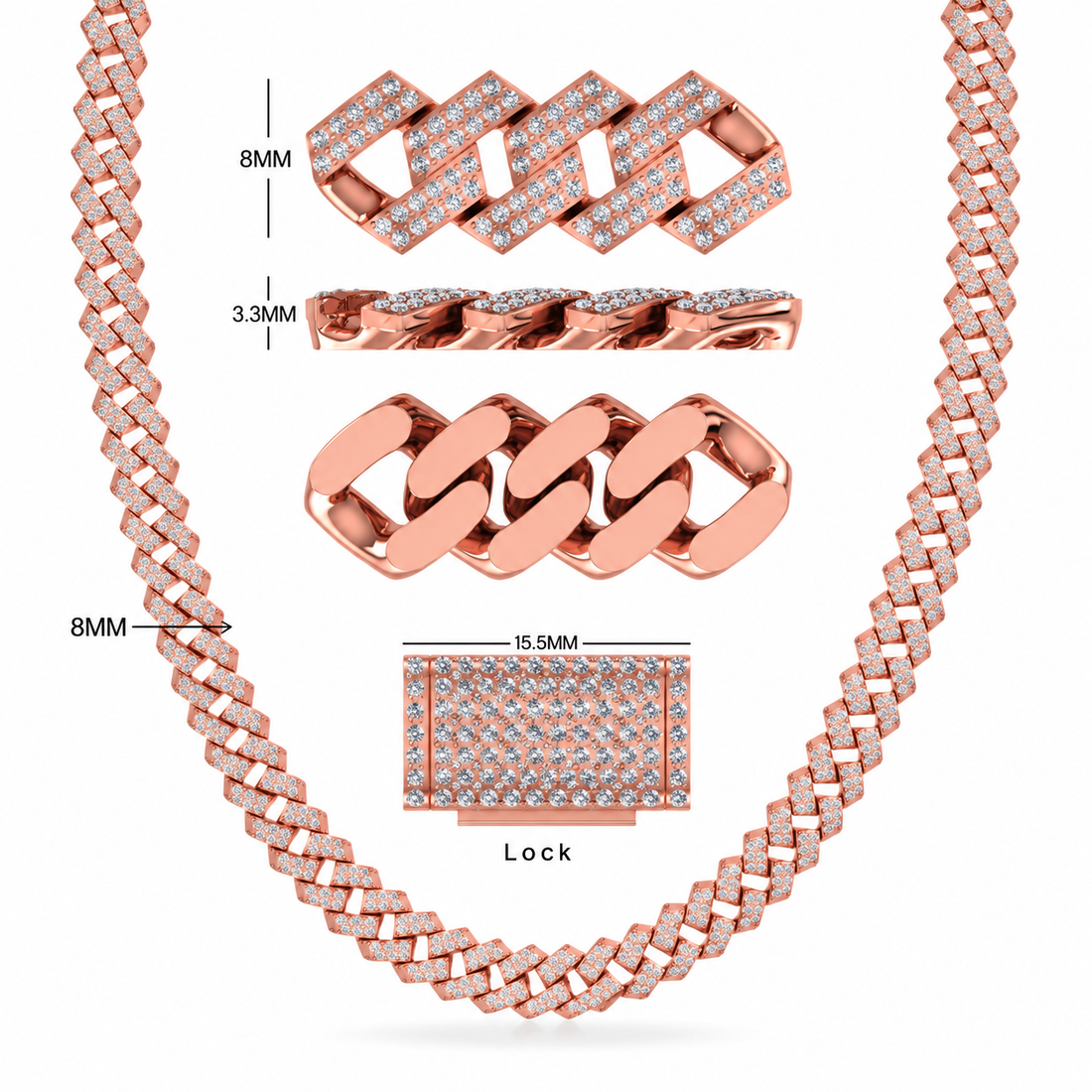8mm Moissanite Diamond Fully Iced Square Cuban Link Chain