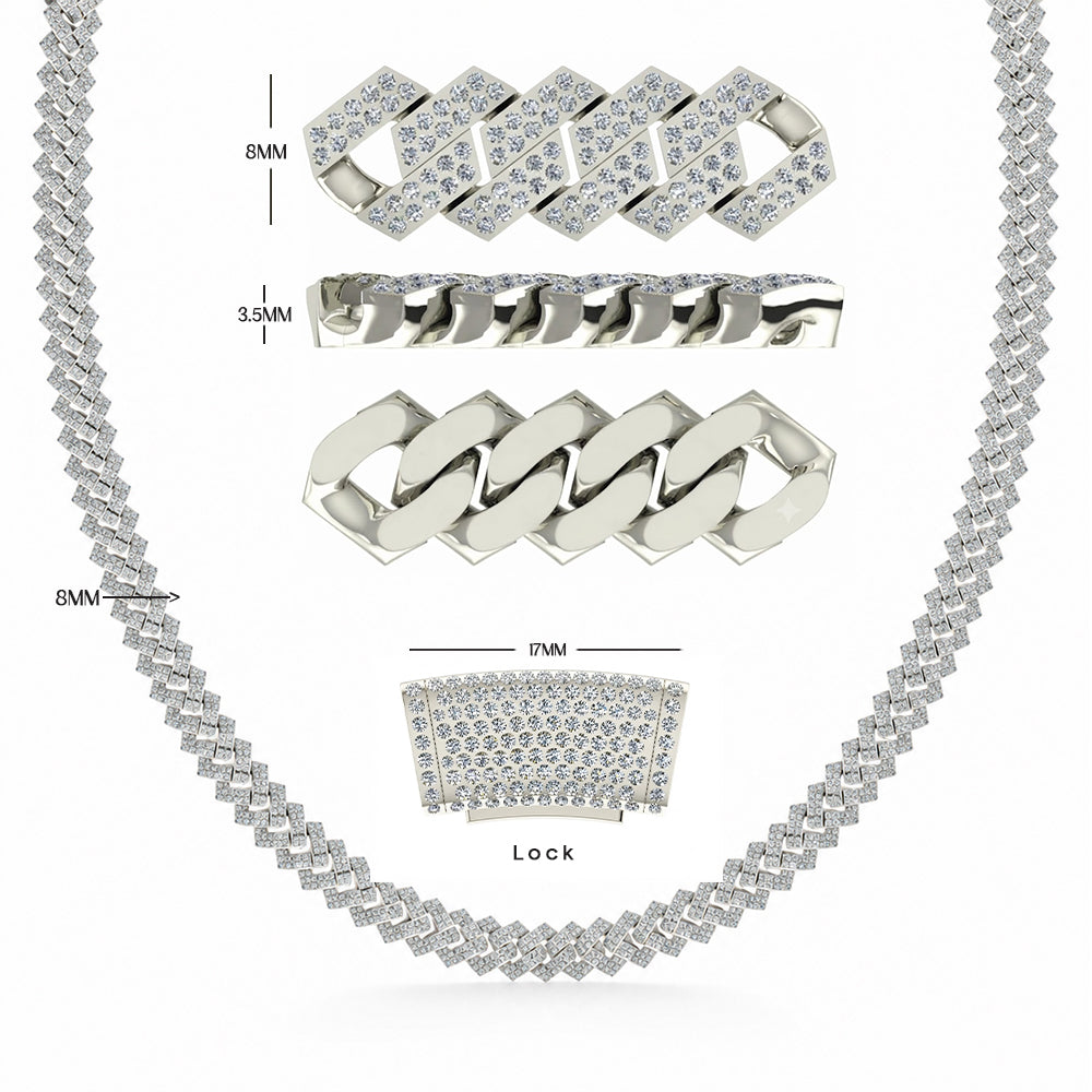 8mm Moissanite Diamond Fully Iced Square Cuban Link Chain