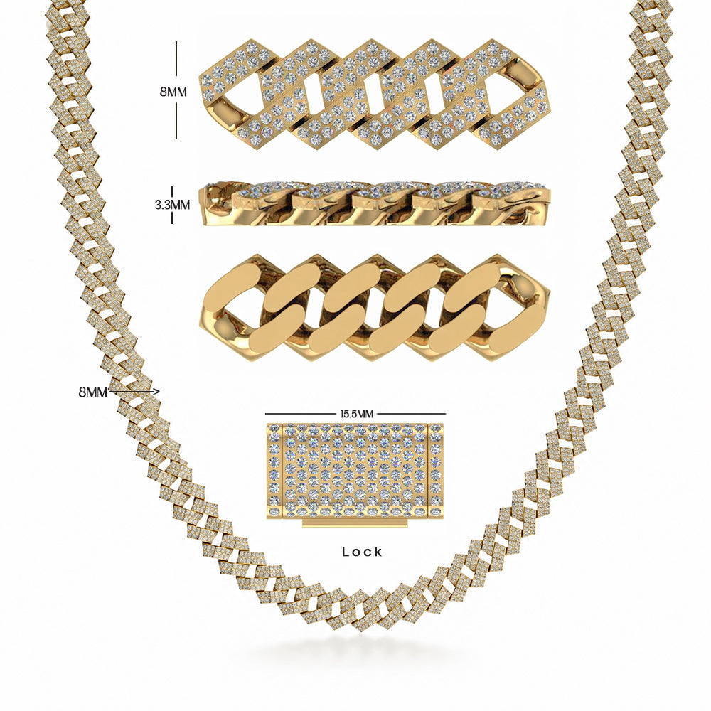 8mm Moissanite Diamond Fully Iced Square Cuban Link Chain