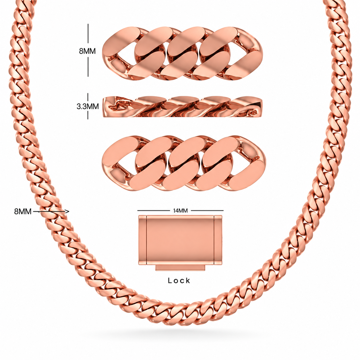 8mm Moissanite Diamond Classic Plain Cuban Link Chain