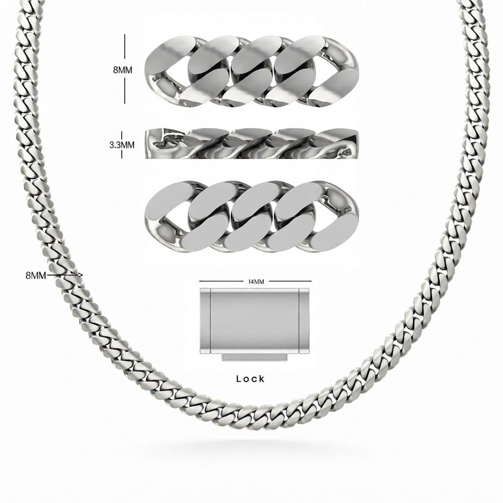 8mm Moissanite Diamond Classic Plain Cuban Link Chain