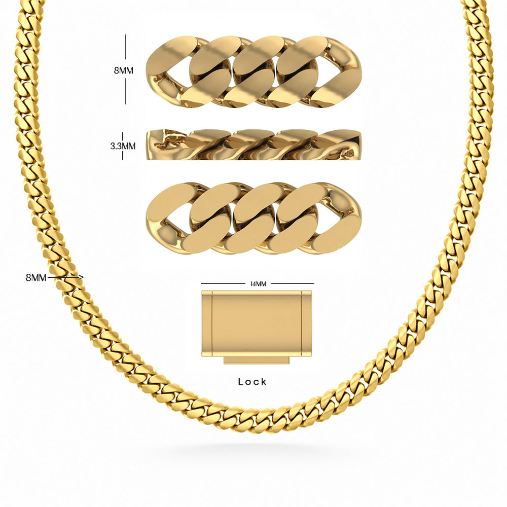 8mm Moissanite Diamond Classic Plain Cuban Link Chain