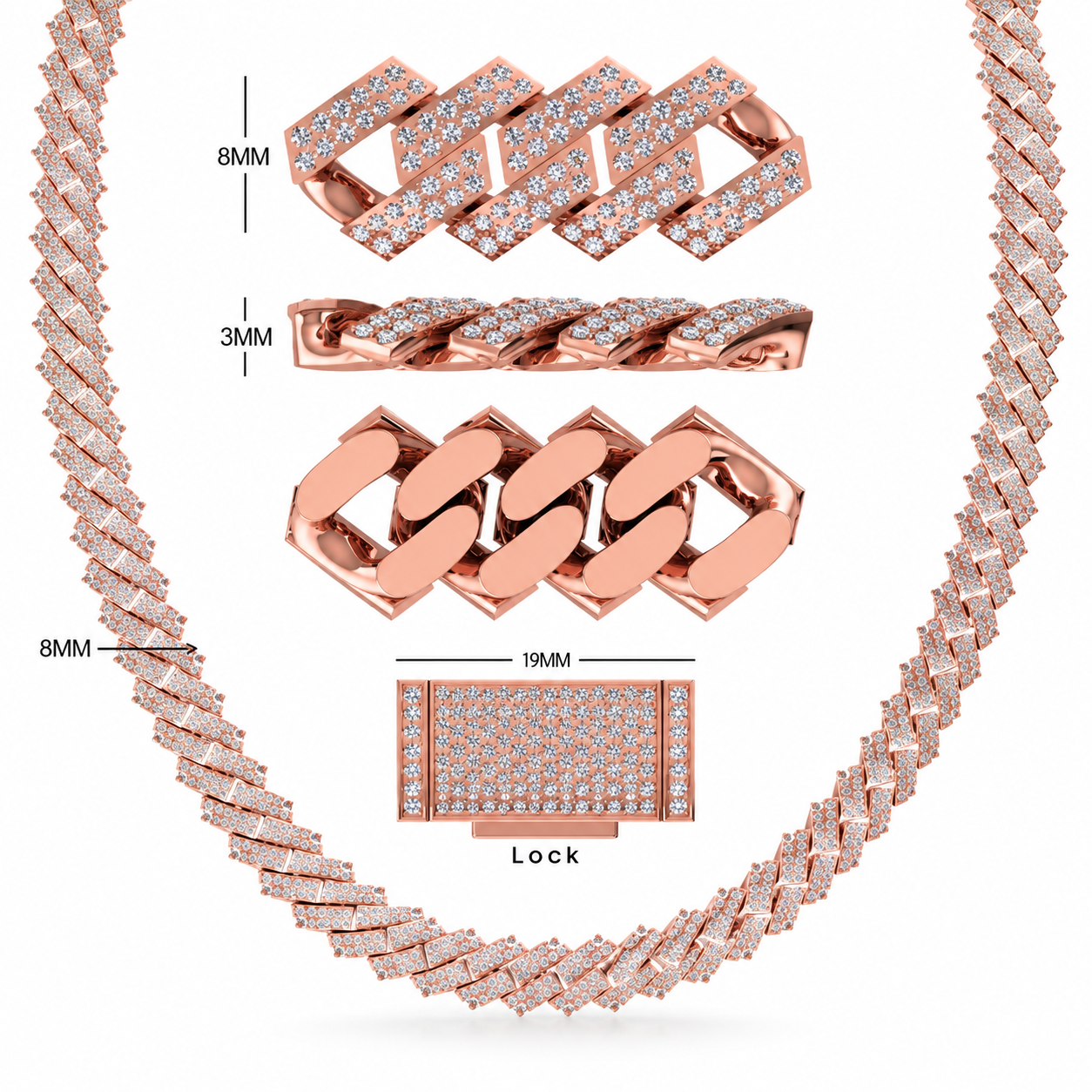 8mm Moissanite Diamond Fully Iced Rectangular Cuban Link Chain