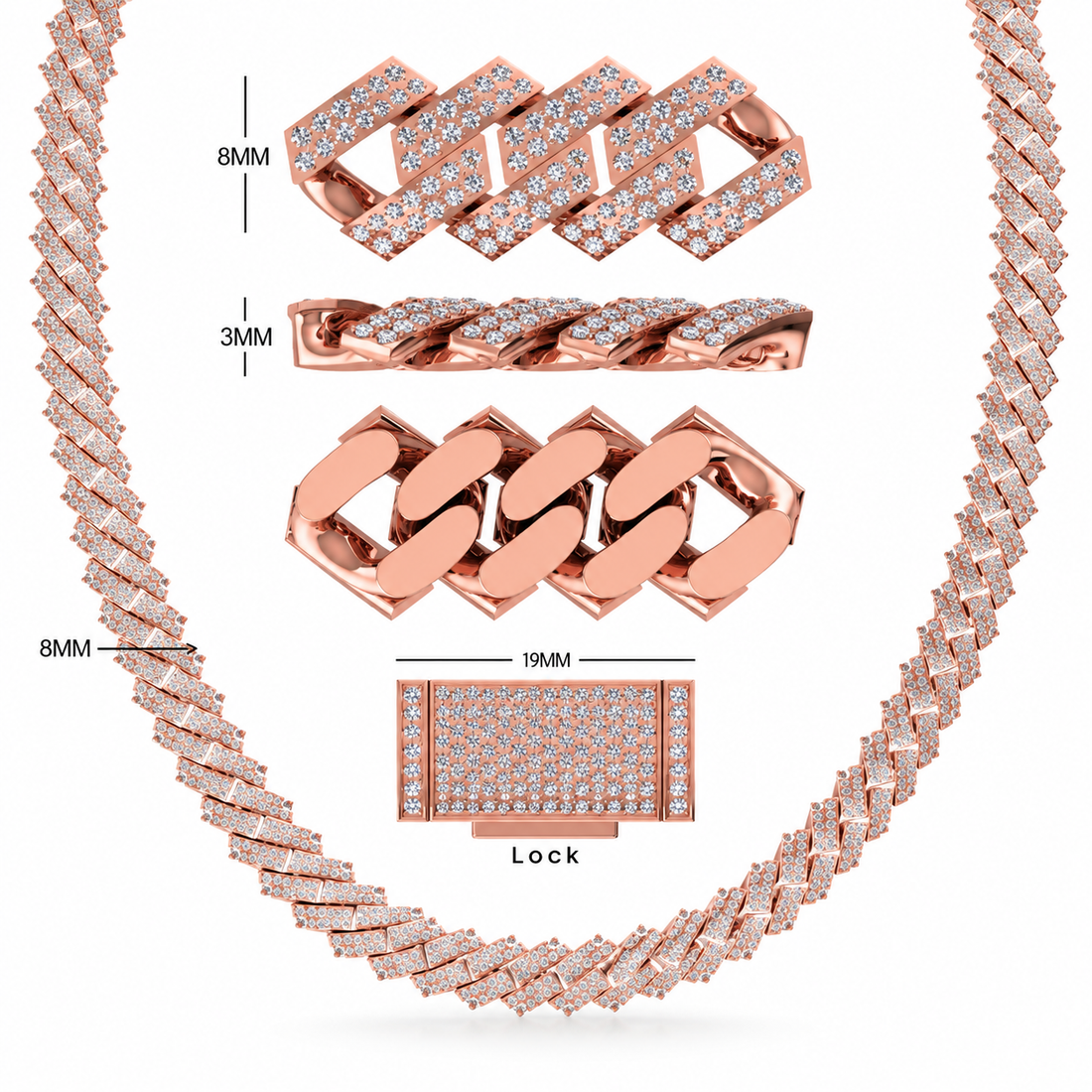 8mm Moissanite Diamond Fully Iced Rectangular Cuban Link Chain