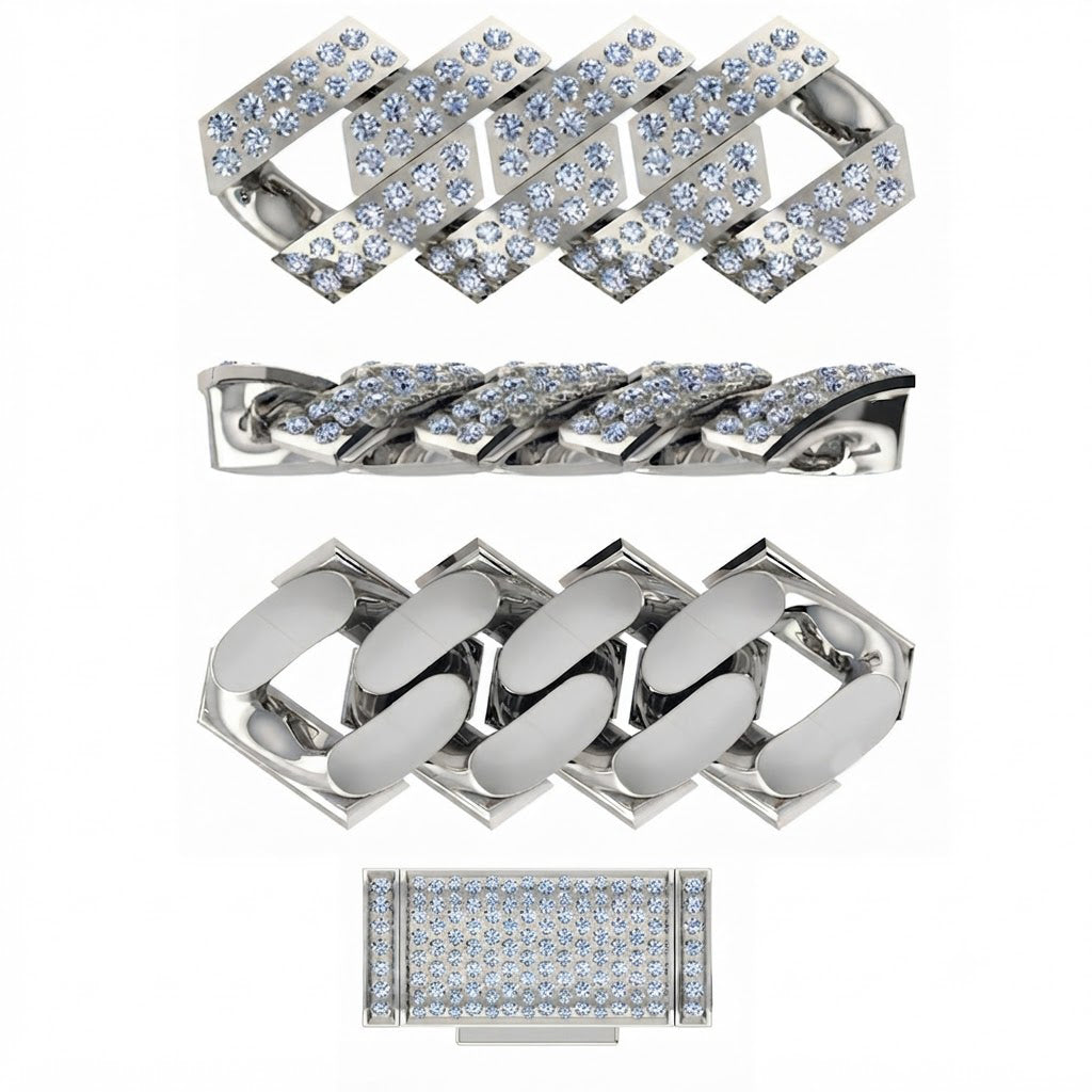 8mm Moissanite Diamond Fully Iced Rectangular Cuban Link Chain