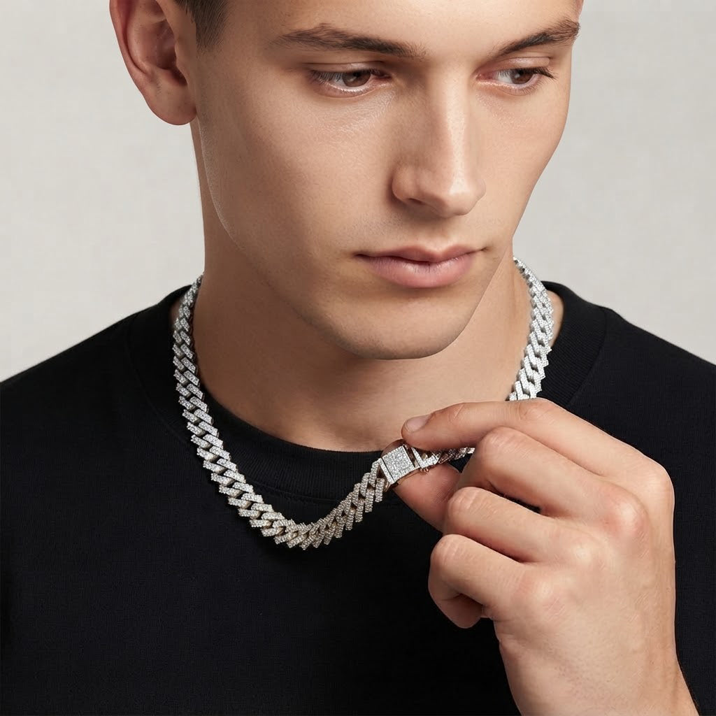 8mm Moissanite Diamond Fully Iced Rectangular Cuban Link Chain