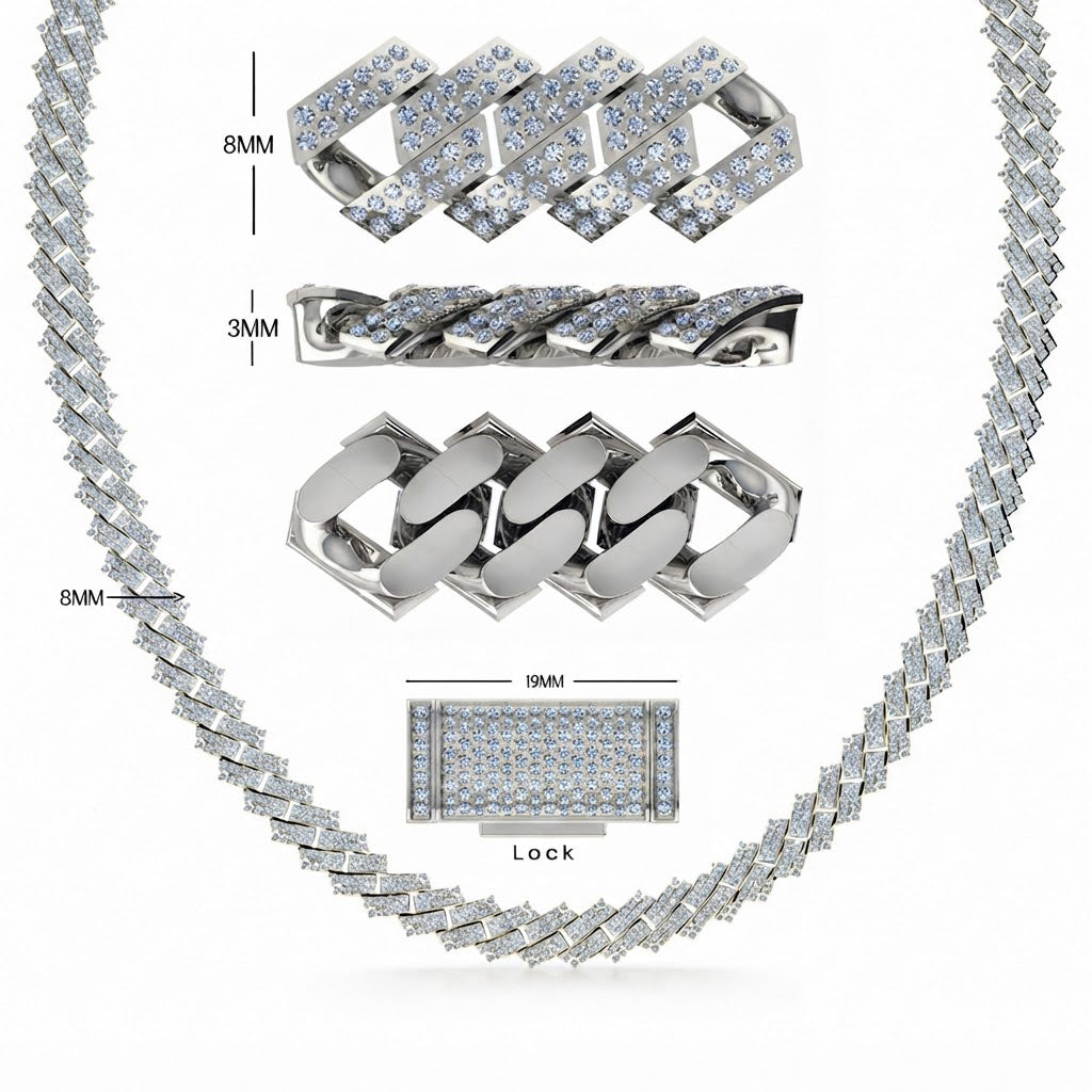 8mm Moissanite Diamond Fully Iced Rectangular Cuban Link Chain