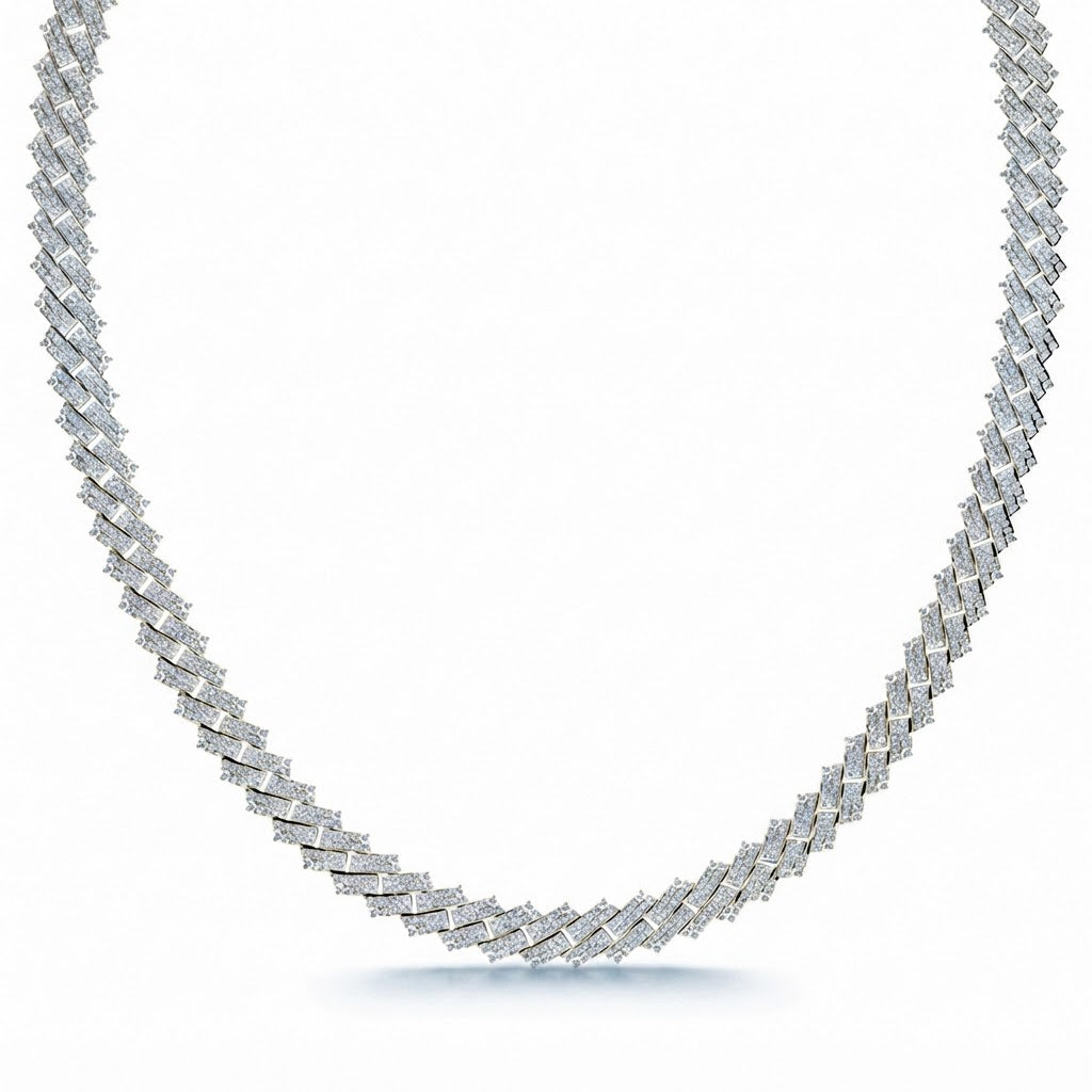 8mm Moissanite Diamond Fully Iced Rectangular Cuban Link Chain