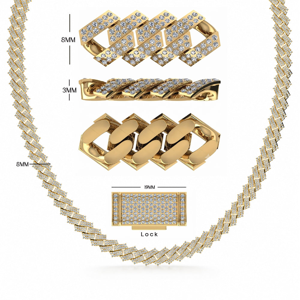 8mm Moissanite Diamond Fully Iced Rectangular Cuban Link Chain
