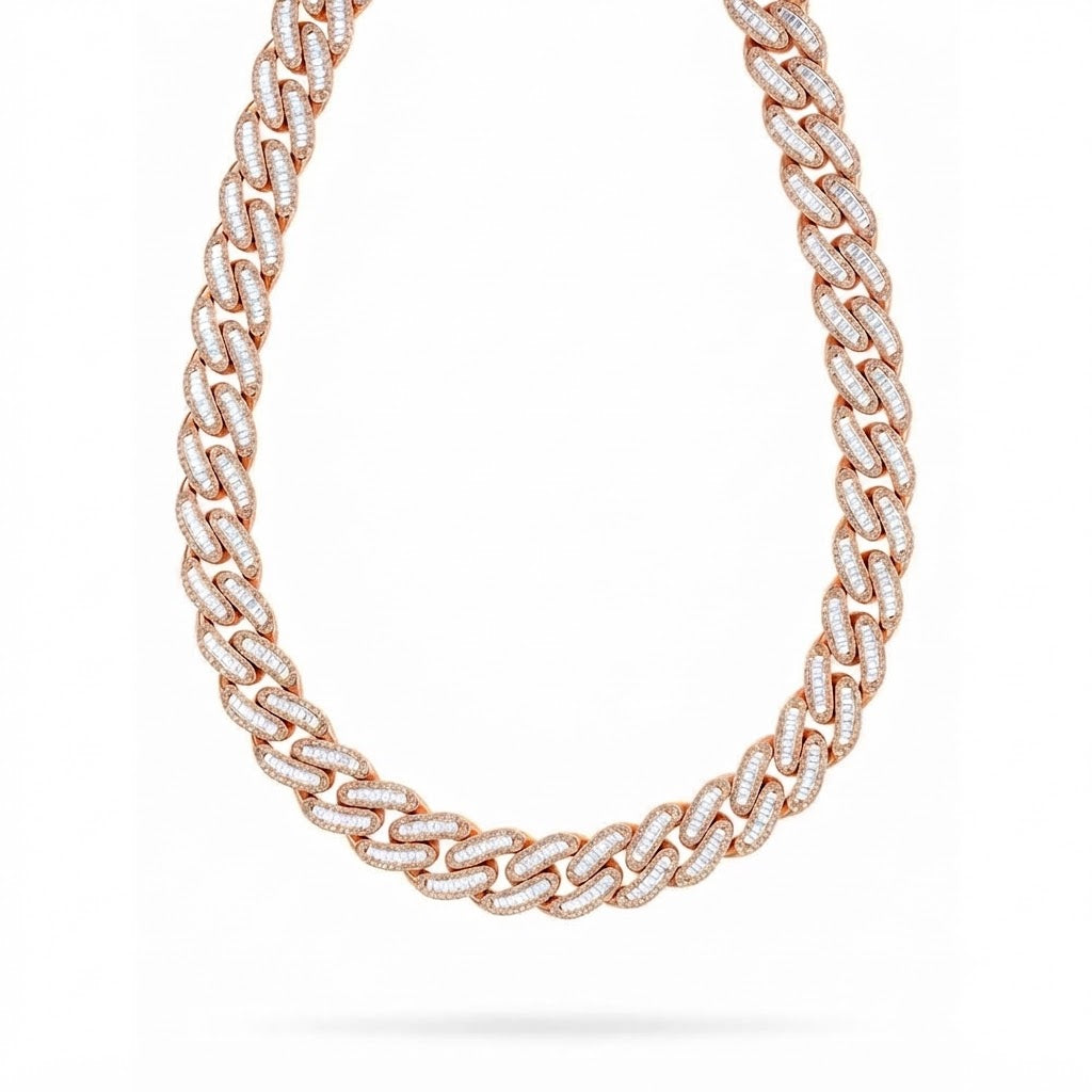 22MM Baguette Round Moissanite Diamond Iced Link Cuban Chain – 7MM Wide