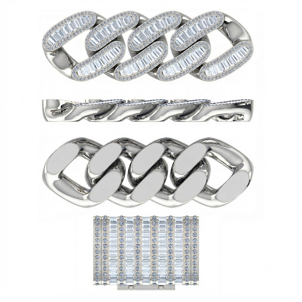 22MM Baguette Round Moissanite Diamond Iced Link Cuban Chain – 7MM Wide