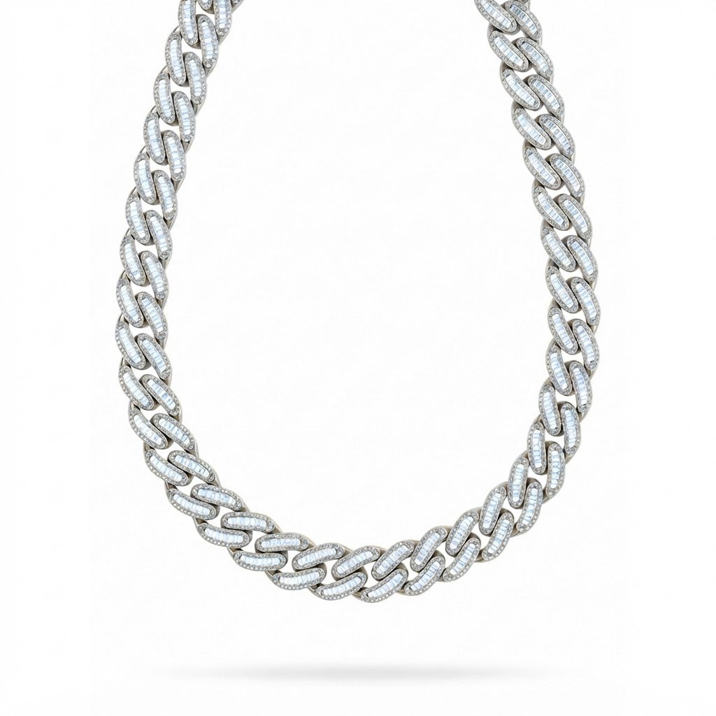 22MM Baguette Round Moissanite Diamond Iced Link Cuban Chain – 7MM Wide
