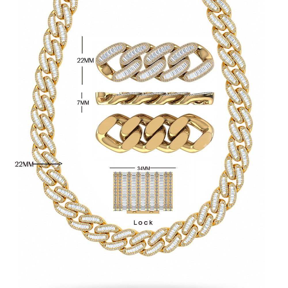 22MM Baguette Round Moissanite Diamond Iced Link Cuban Chain – 7MM Wide