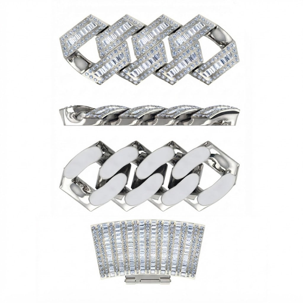 22MM Baguette Round Moissanite Diamond Iced Link Cuban Chain – 6MM Wide Rectangular Pattern