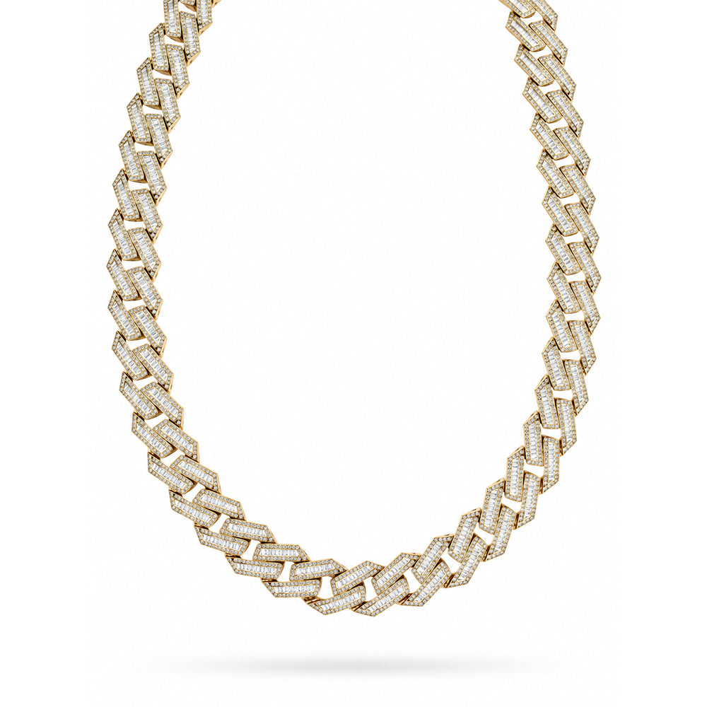 22MM Baguette Round Moissanite Diamond Iced Link Cuban Chain – 6MM Wide Rectangular Pattern
