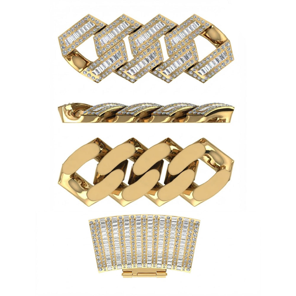 22MM Baguette Round Moissanite Diamond Iced Link Cuban Chain – 6MM Wide Rectangular Pattern