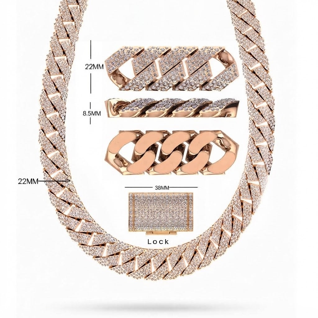 22MM Round Moissanite Diamond Pave Hip Hop Cuban Link Chain – 8.5MM Wide