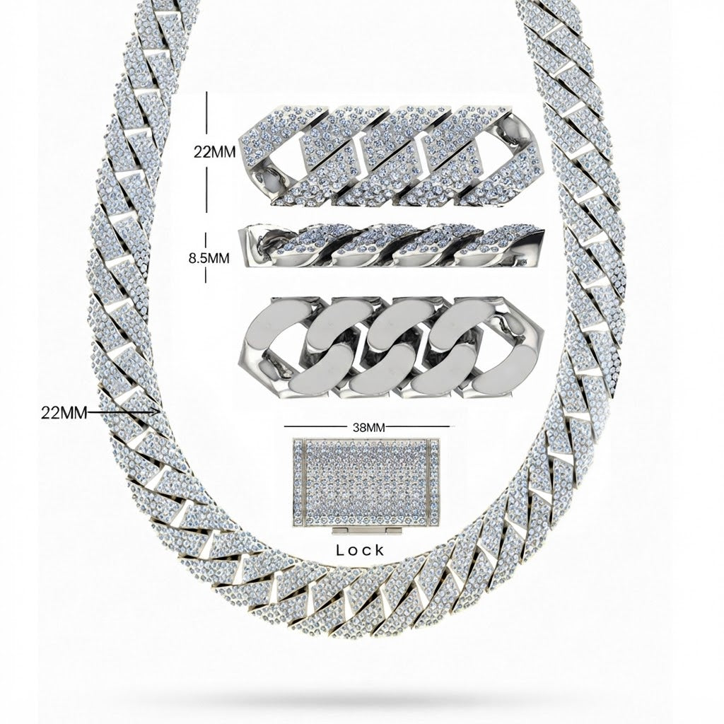 22MM Round Moissanite Diamond Pave Hip Hop Cuban Link Chain – 8.5MM Wide