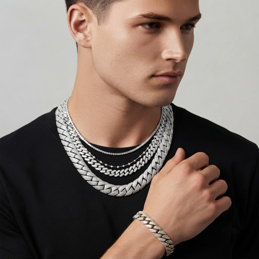 22MM Round Moissanite Diamond Pave Hip Hop Cuban Link Chain – 8.5MM Wide