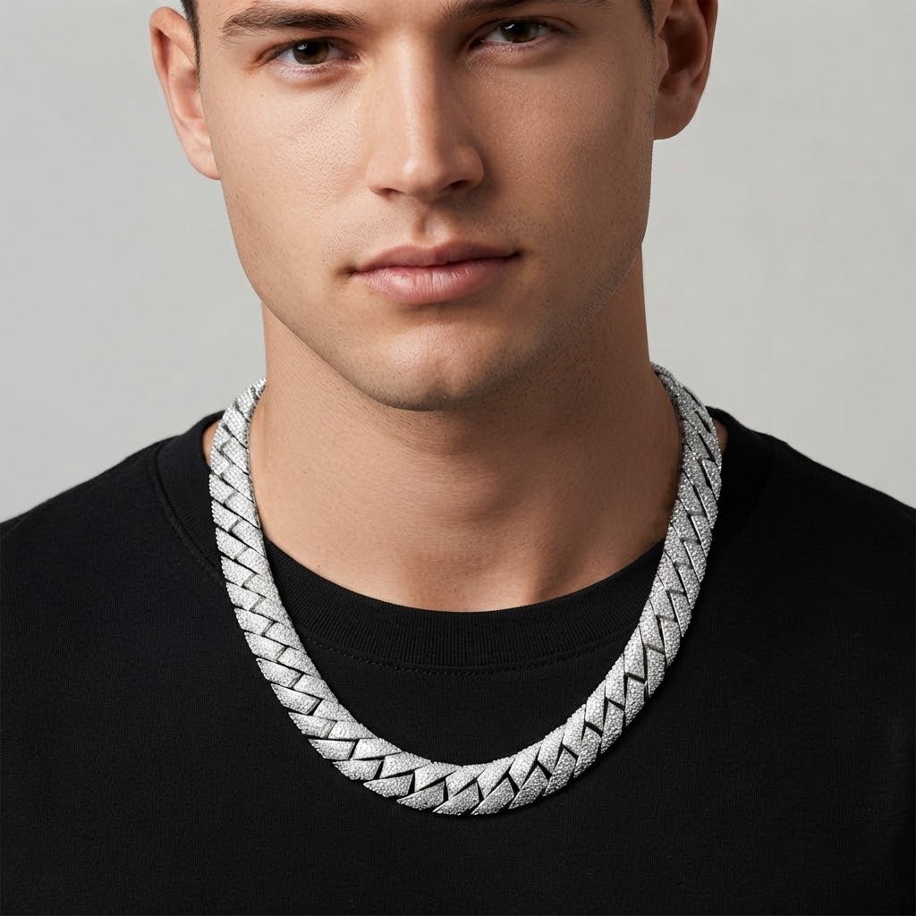 22MM Round Moissanite Diamond Pave Hip Hop Cuban Link Chain – 8.5MM Wide