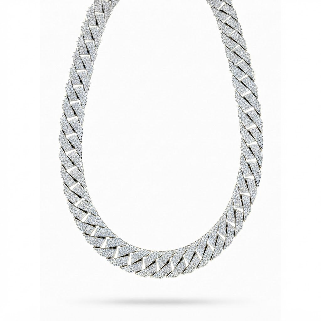 22MM Round Moissanite Diamond Pave Hip Hop Cuban Link Chain – 8.5MM Wide