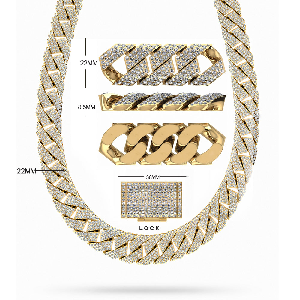 22MM Round Moissanite Diamond Pave Hip Hop Cuban Link Chain – 8.5MM Wide