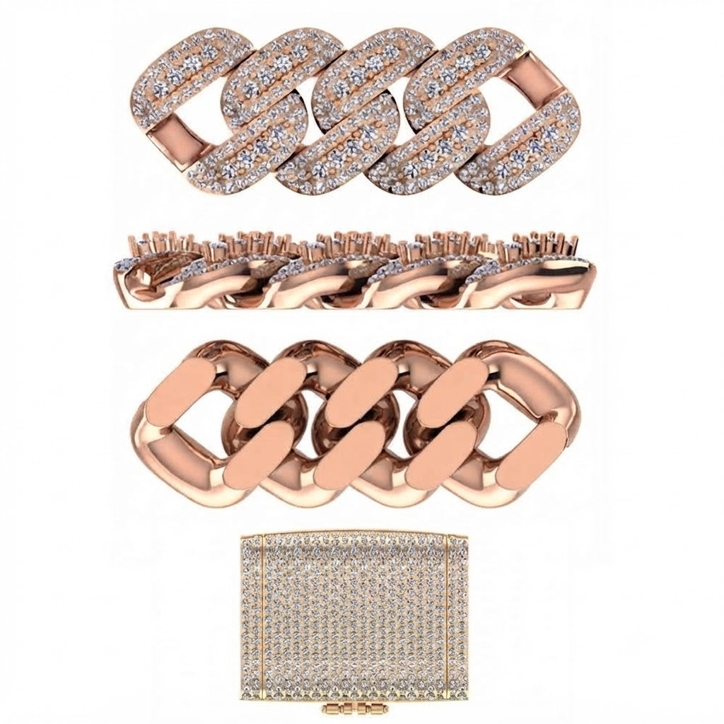 22MM Moissanite Diamond Three Row Iced Hip Hop Cuban Link Chain – 8.5MM Width