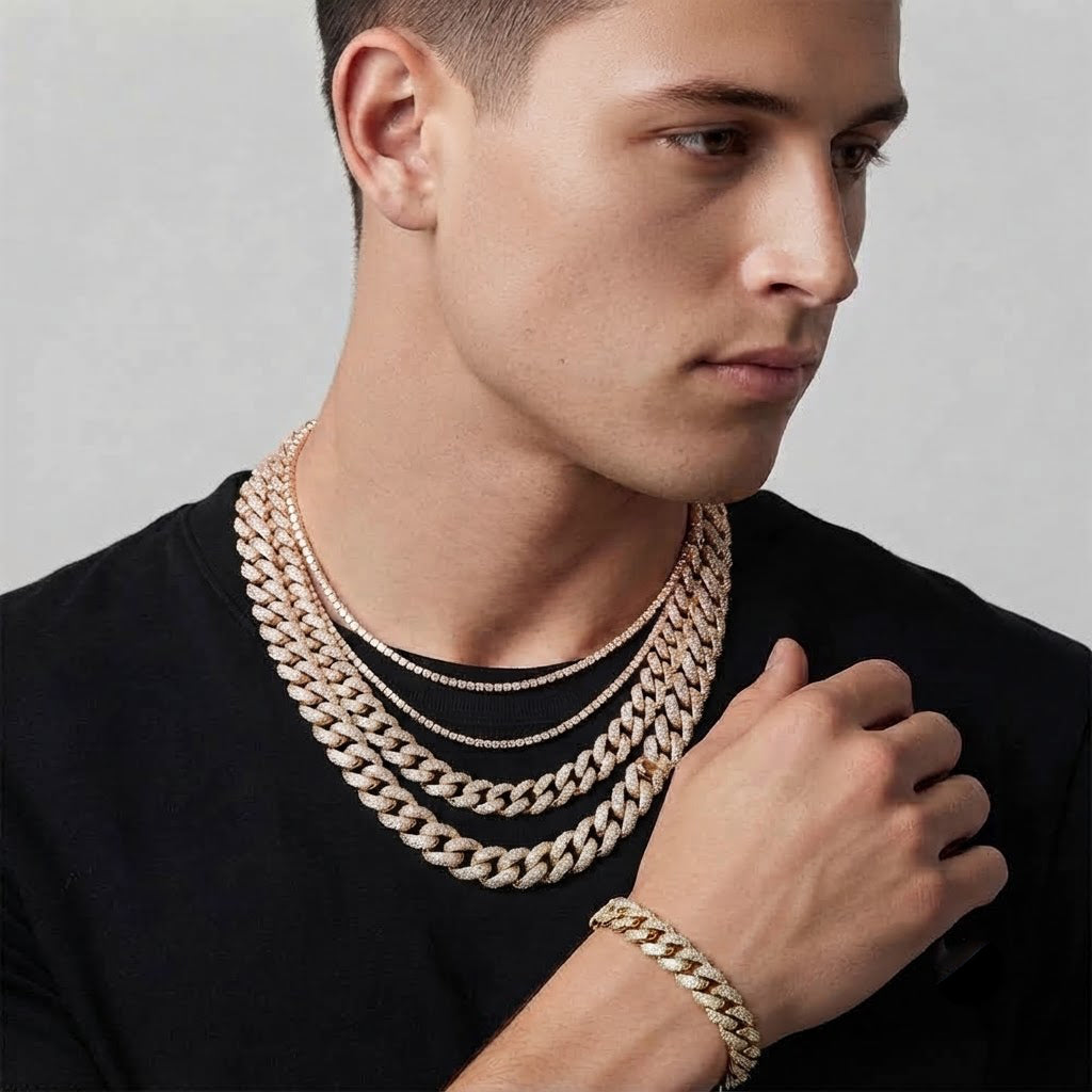 22MM Moissanite Diamond Three Row Iced Hip Hop Cuban Link Chain – 8.5MM Width