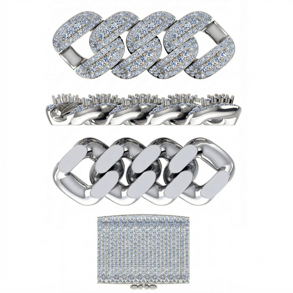 22MM Moissanite Diamond Three Row Iced Hip Hop Cuban Link Chain – 8.5MM Width