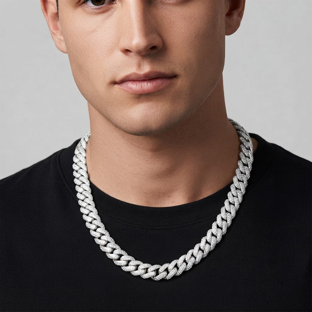 22MM Moissanite Diamond Three Row Iced Hip Hop Cuban Link Chain – 8.5MM Width