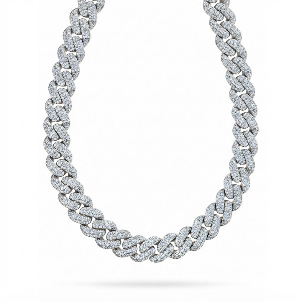 22MM Moissanite Diamond Three Row Iced Hip Hop Cuban Link Chain – 8.5MM Width