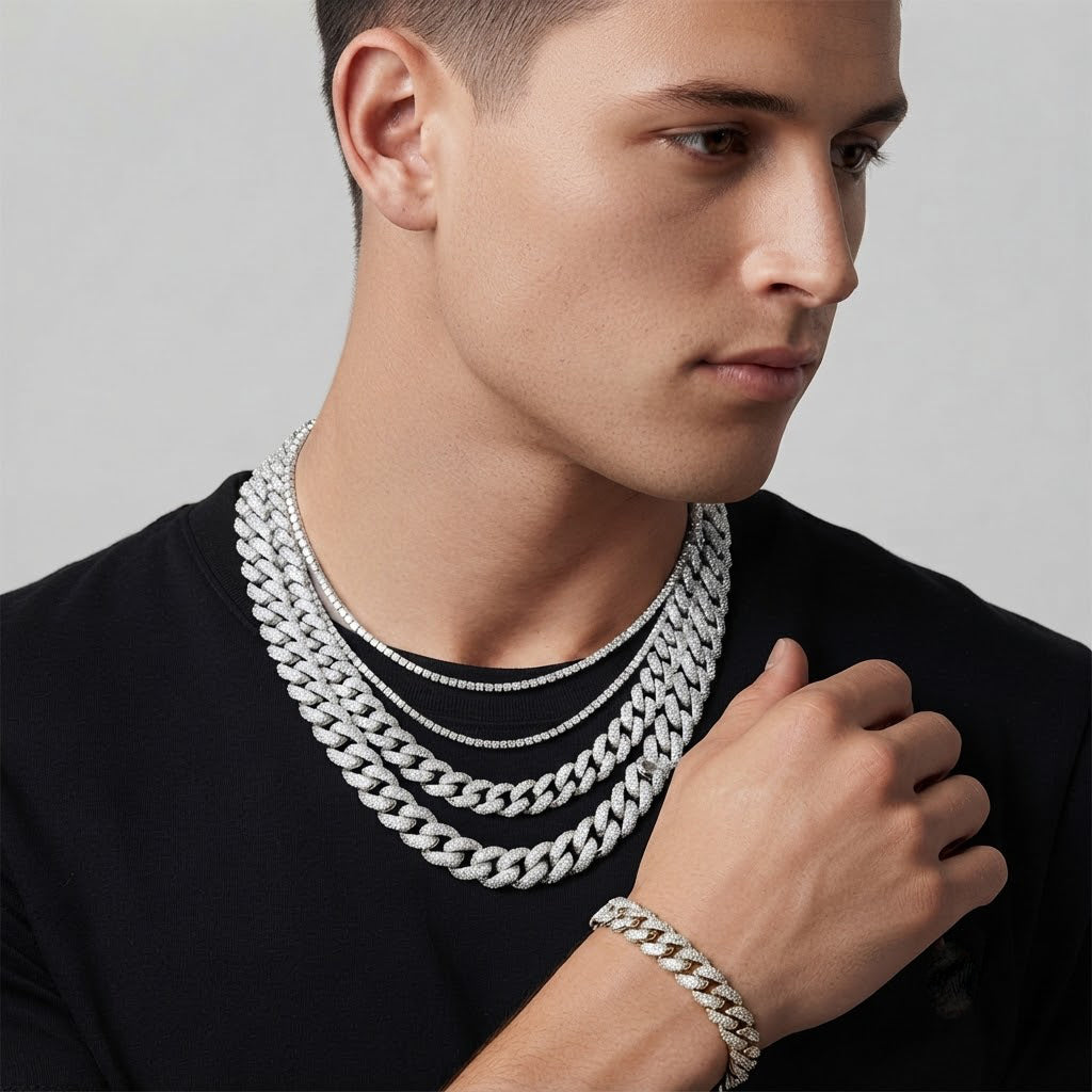 22MM Moissanite Diamond Three Row Iced Hip Hop Cuban Link Chain – 8.5MM Width