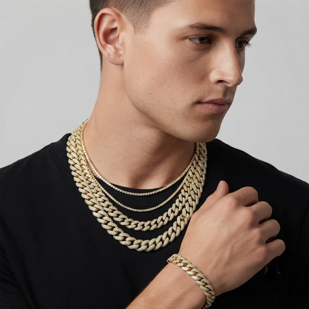 22MM Moissanite Diamond Three Row Iced Hip Hop Cuban Link Chain – 8.5MM Width