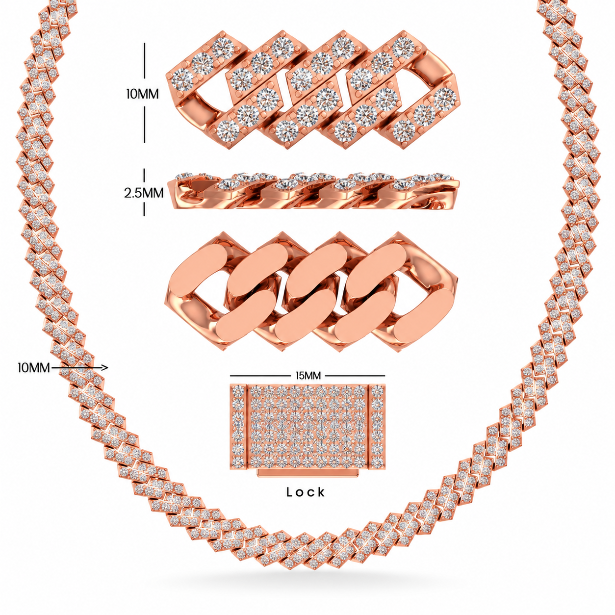 10mm Moissanite Round Diamond Fully Iced Cuban Link Chain