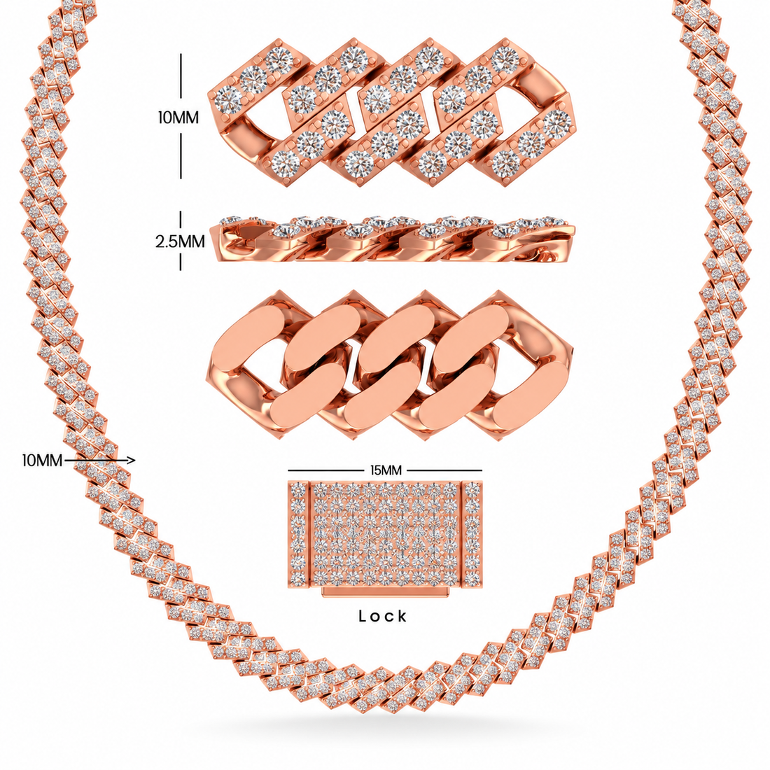 10mm Moissanite Round Diamond Fully Iced Cuban Link Chain