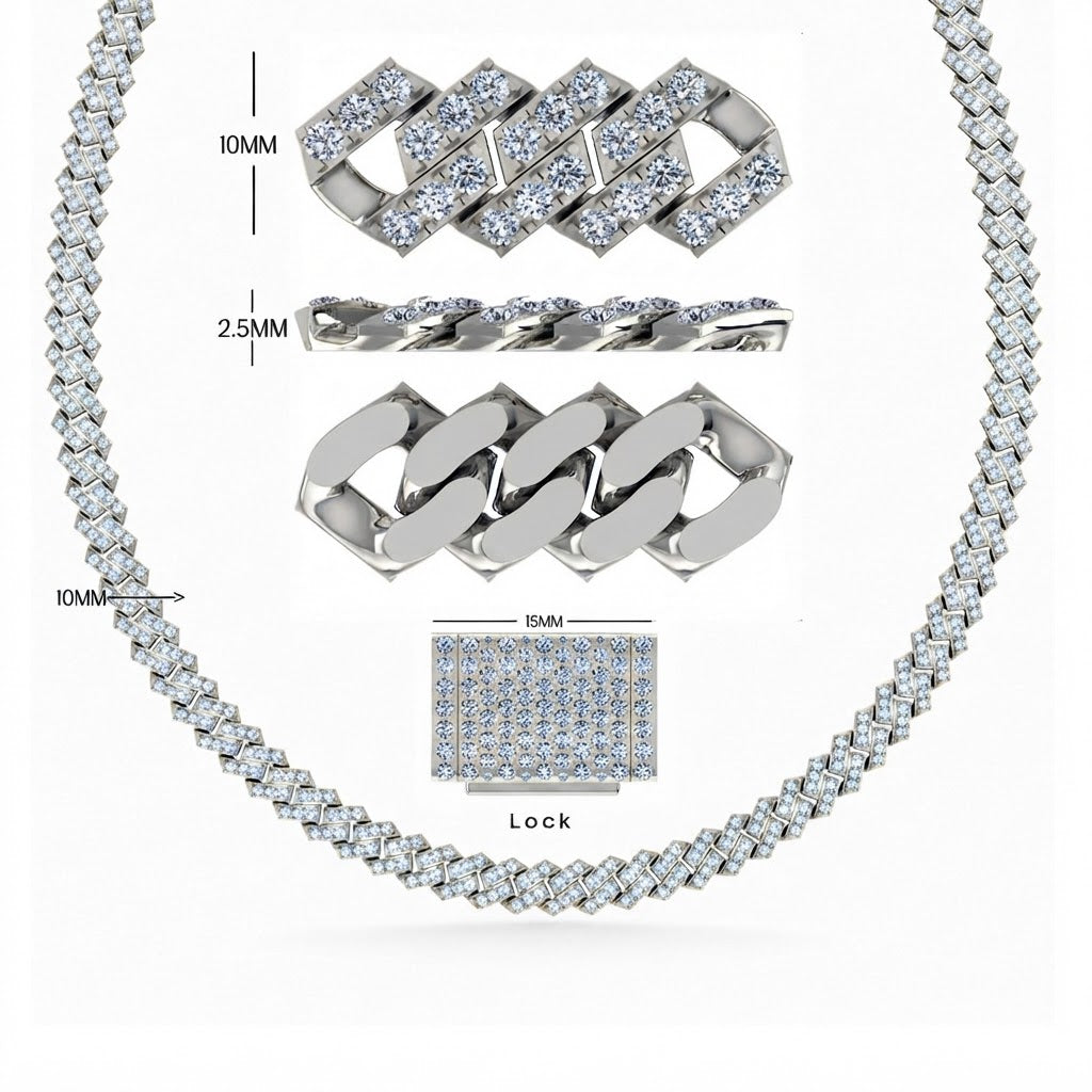 10mm Moissanite Round Diamond Fully Iced Cuban Link Chain