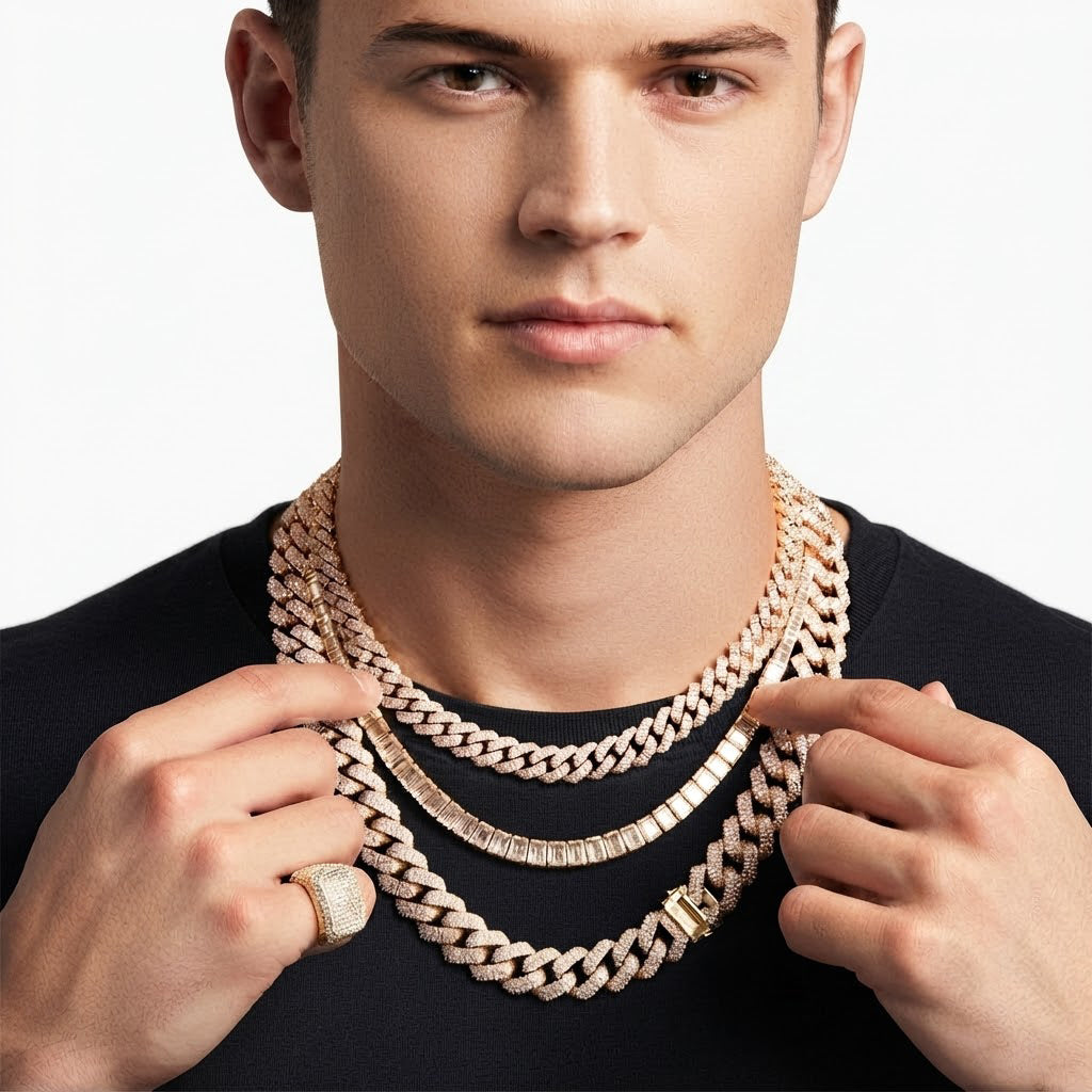 10mm Moissanite Diamond Fully Iced Three Row Pave Cuban Link Chain