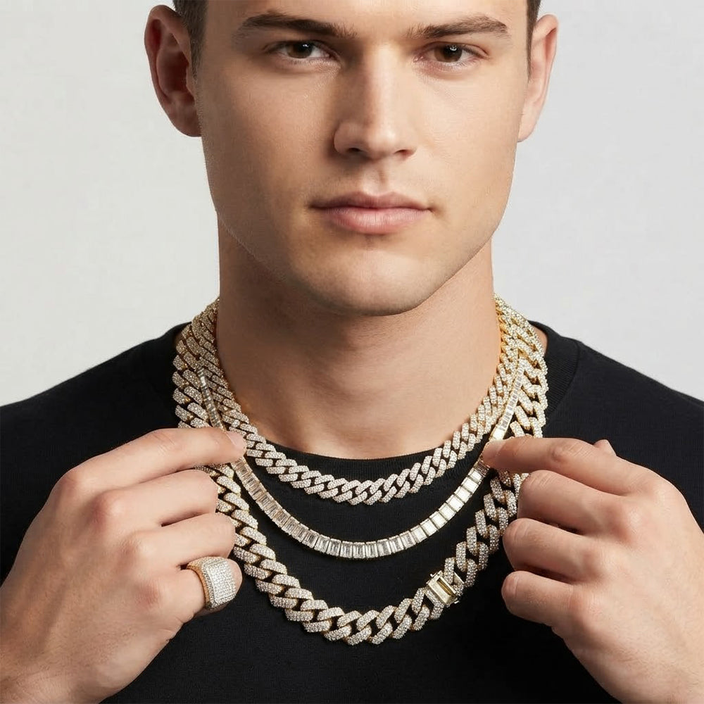 10mm Moissanite Diamond Fully Iced Three Row Pave Cuban Link Chain