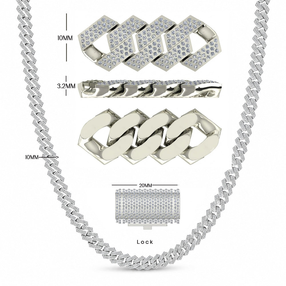 10mm Moissanite Diamond Fully Iced Three Row Pave Cuban Link Chain
