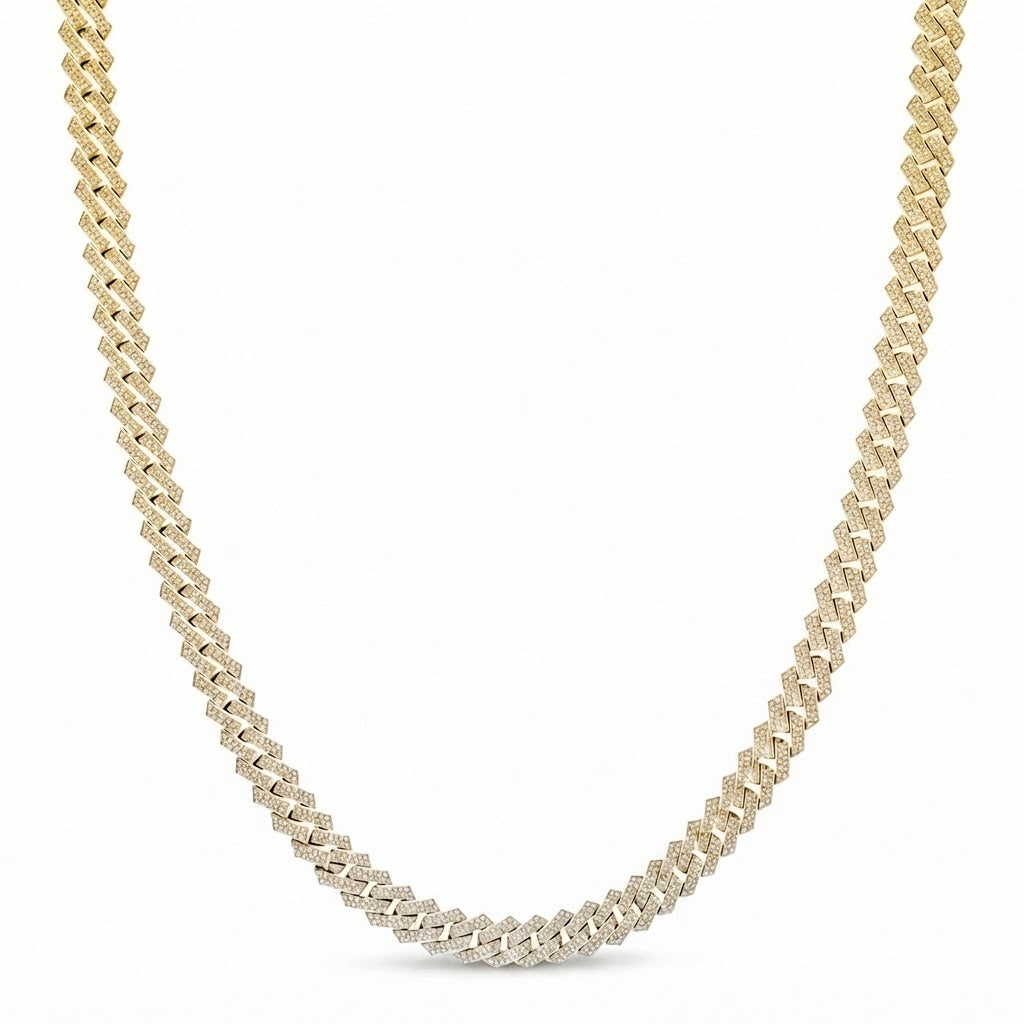 10mm Moissanite Diamond Fully Iced Three Row Pave Cuban Link Chain