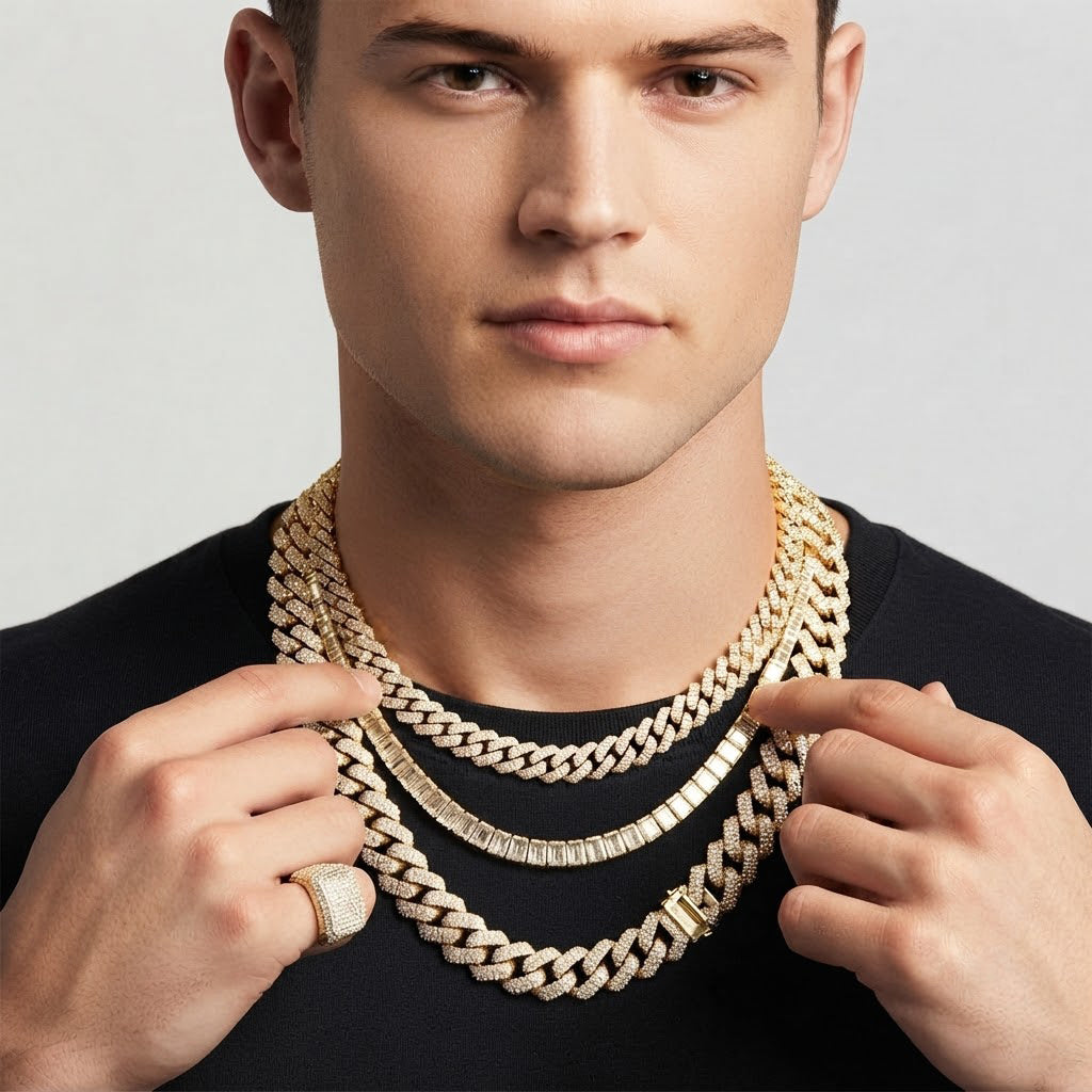 10mm Moissanite Diamond Fully Iced Three Row Pave Cuban Link Chain