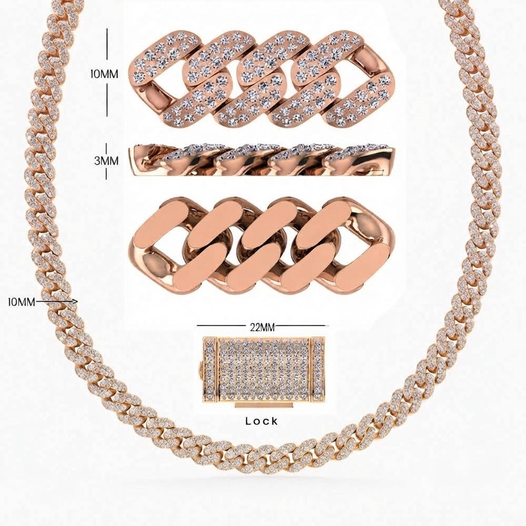 10mm Moissanite Diamond Double Row Fully Iced Classic Cuban Link Chain