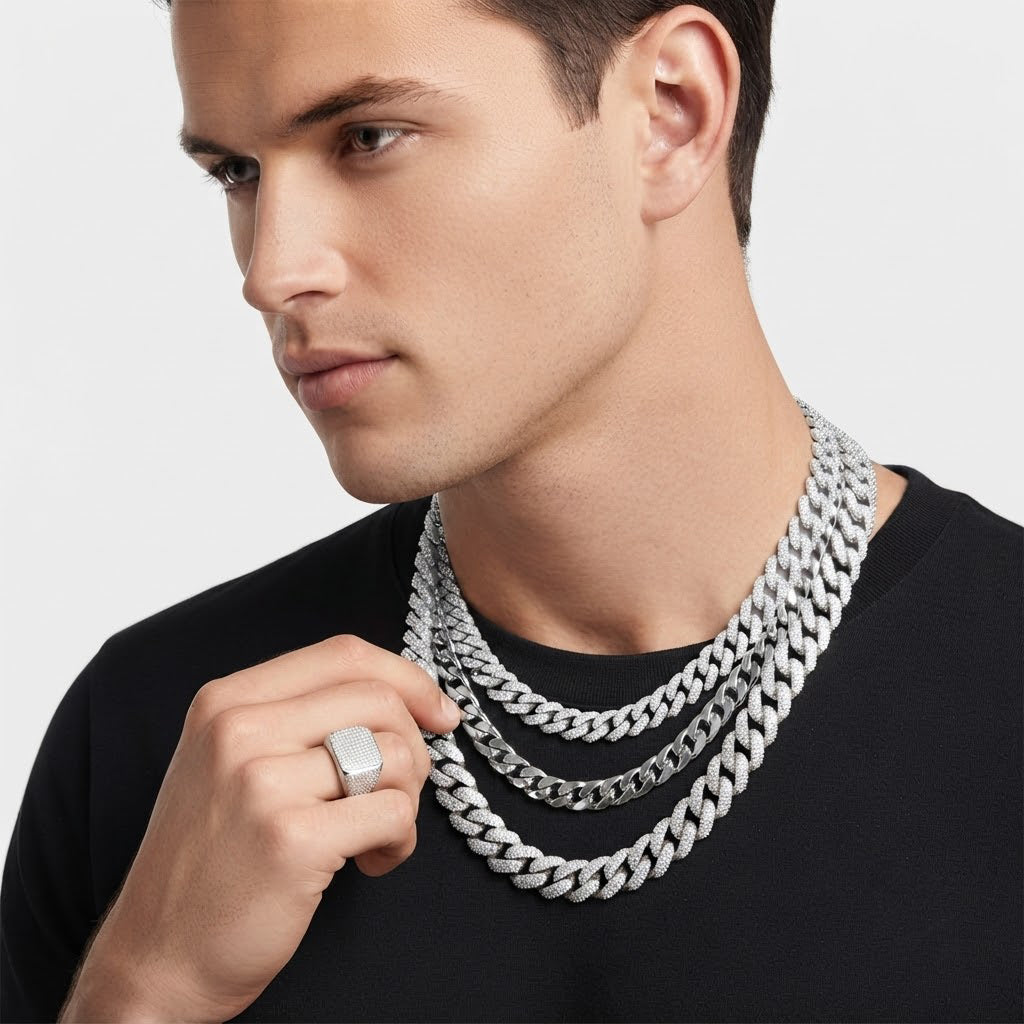 10mm Moissanite Diamond Double Row Fully Iced Classic Cuban Link Chain