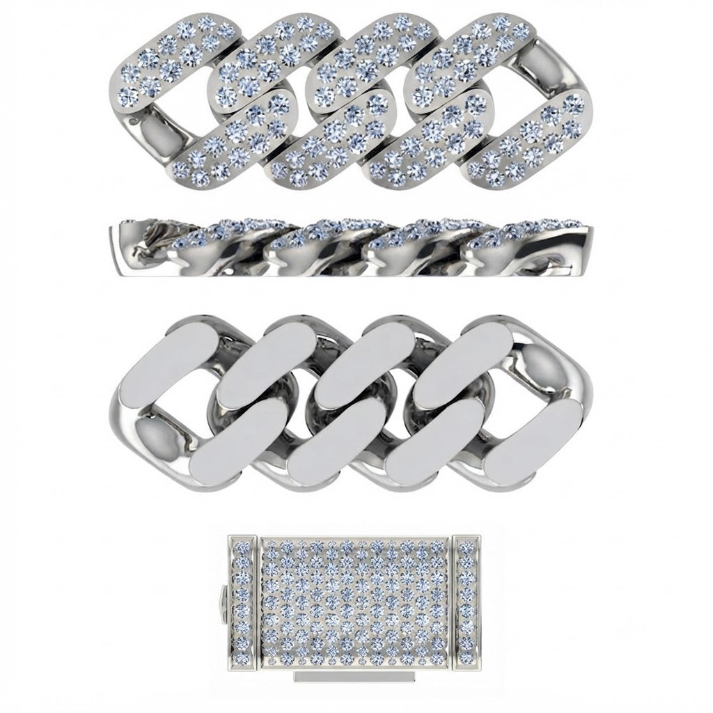 10mm Moissanite Diamond Double Row Fully Iced Classic Cuban Link Chain