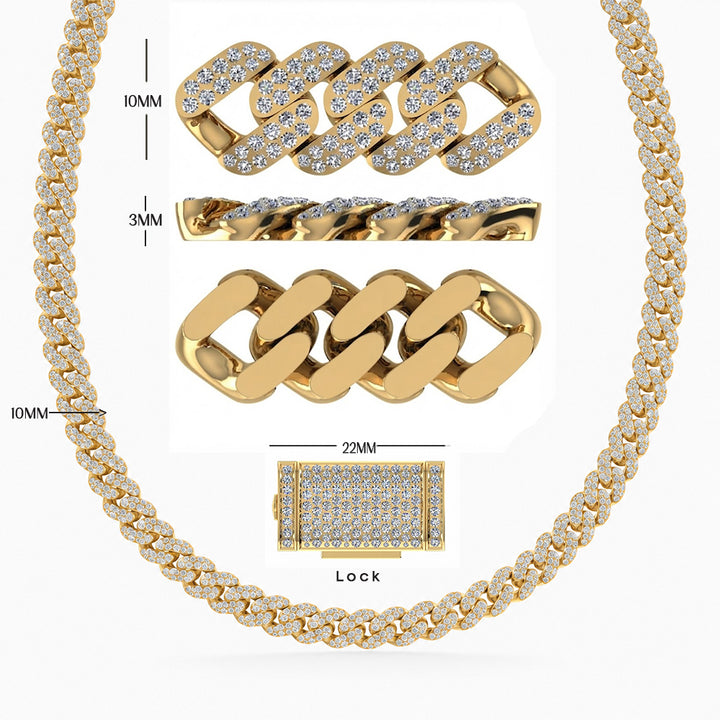 10mm Moissanite Diamond Double Row Fully Iced Classic Cuban Link Chain
