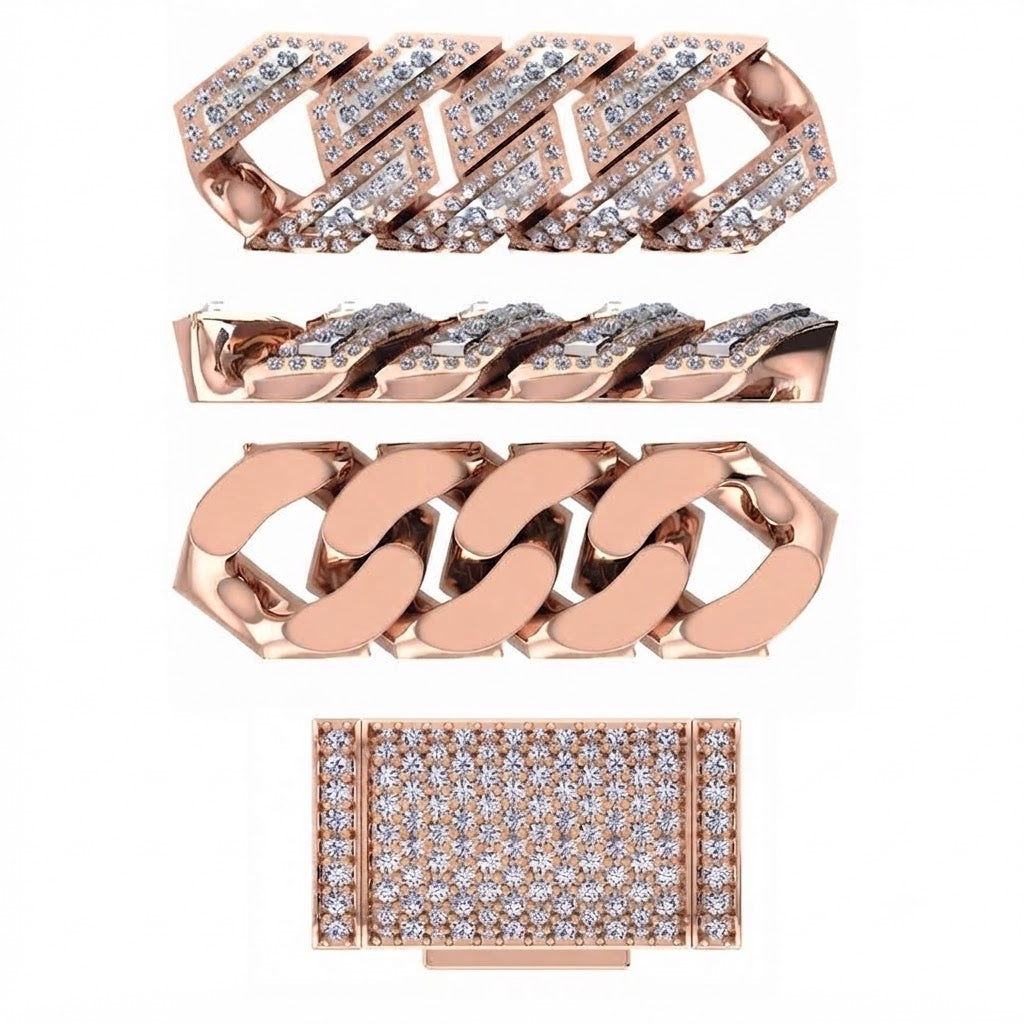 10mm Moissanite Diamond Fully Iced Angled Cuban Link Chain - 4.3mm Wide