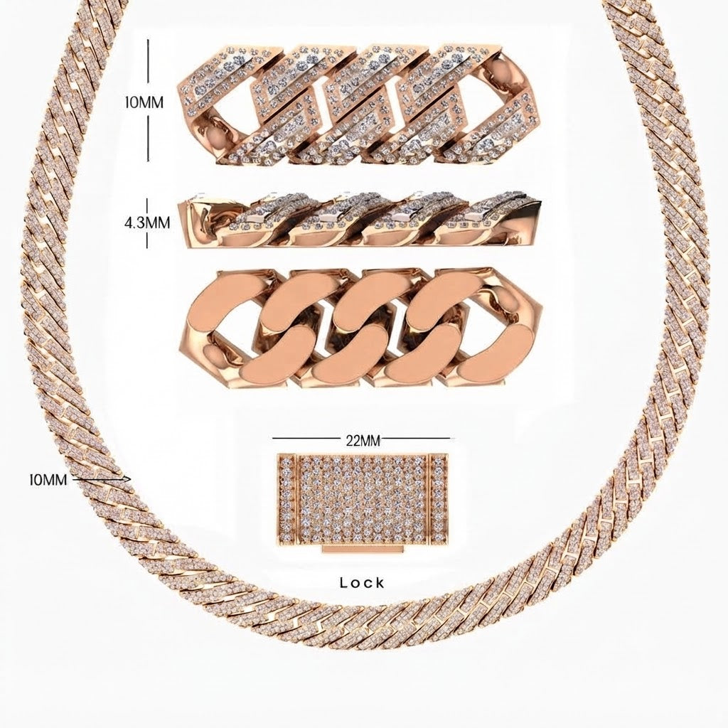 10mm Moissanite Diamond Fully Iced Angled Cuban Link Chain - 4.3mm Wide