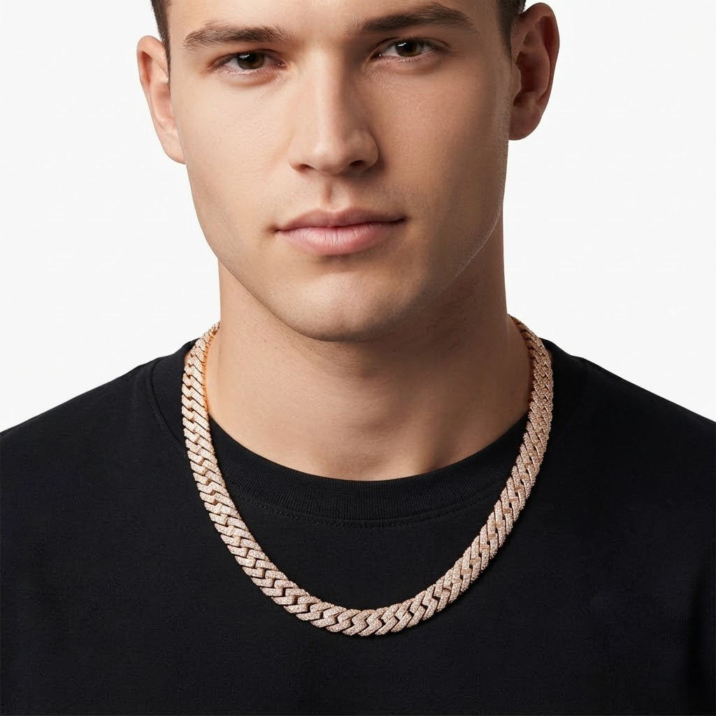 10mm Moissanite Diamond Fully Iced Angled Cuban Link Chain - 4.3mm Wide